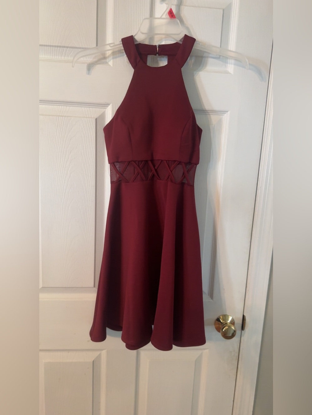My Michelle Sleeveless Wine Red Fit-and-Flare Dress